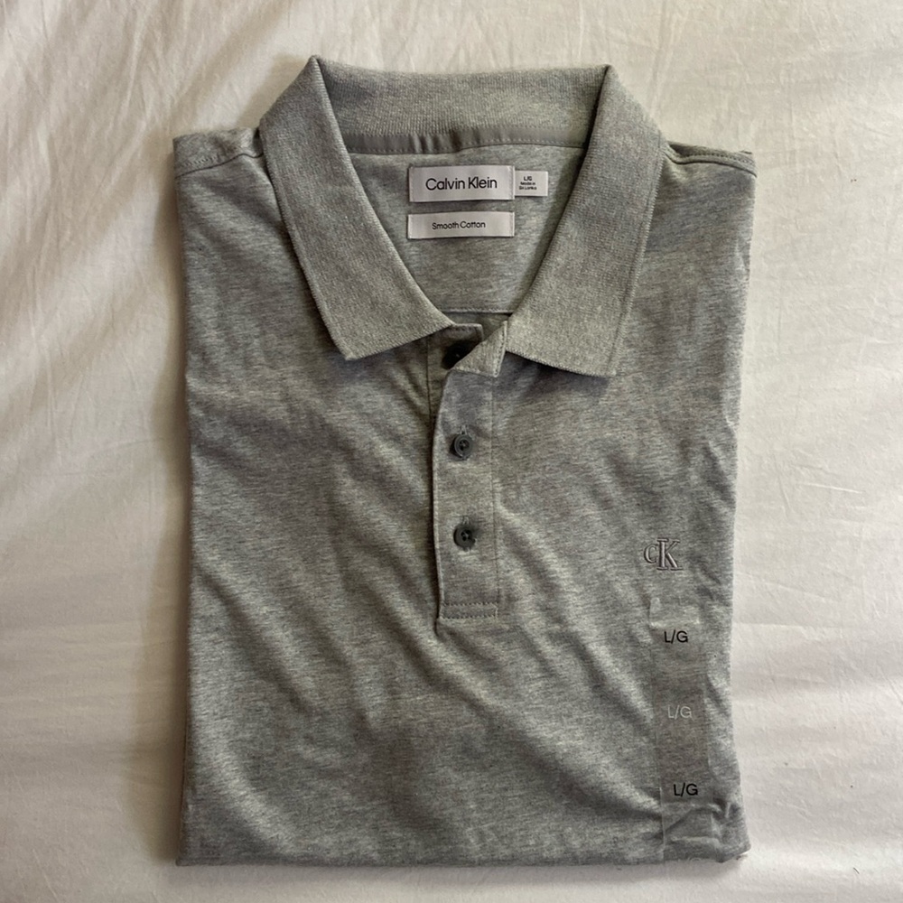 🆕Calvin Klein Smooth Cotton Short Sleeve Polo in Grey Heather• Men’s Size Large - Picture 6 of 7